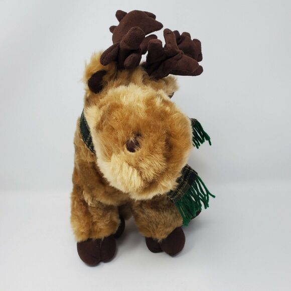 Dan Dee 13" Plush Stuffed Animal Moose Brown Scarf Green Blue Plaid Wilderness - Picture 2 of 7